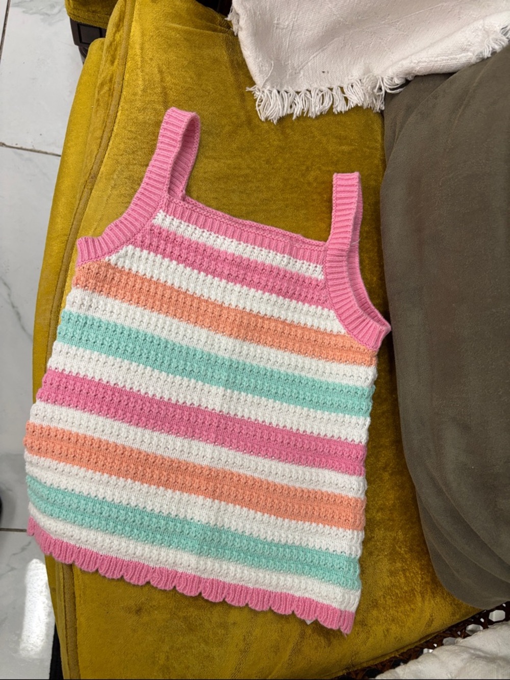 Girls' Pastel Striped Knit Tank Top - Pink